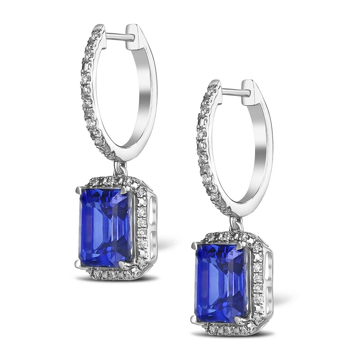 Astra 4.00ct Lab Sapphire and Diamond Drop Halo Octagon Cut Earrings in Silver